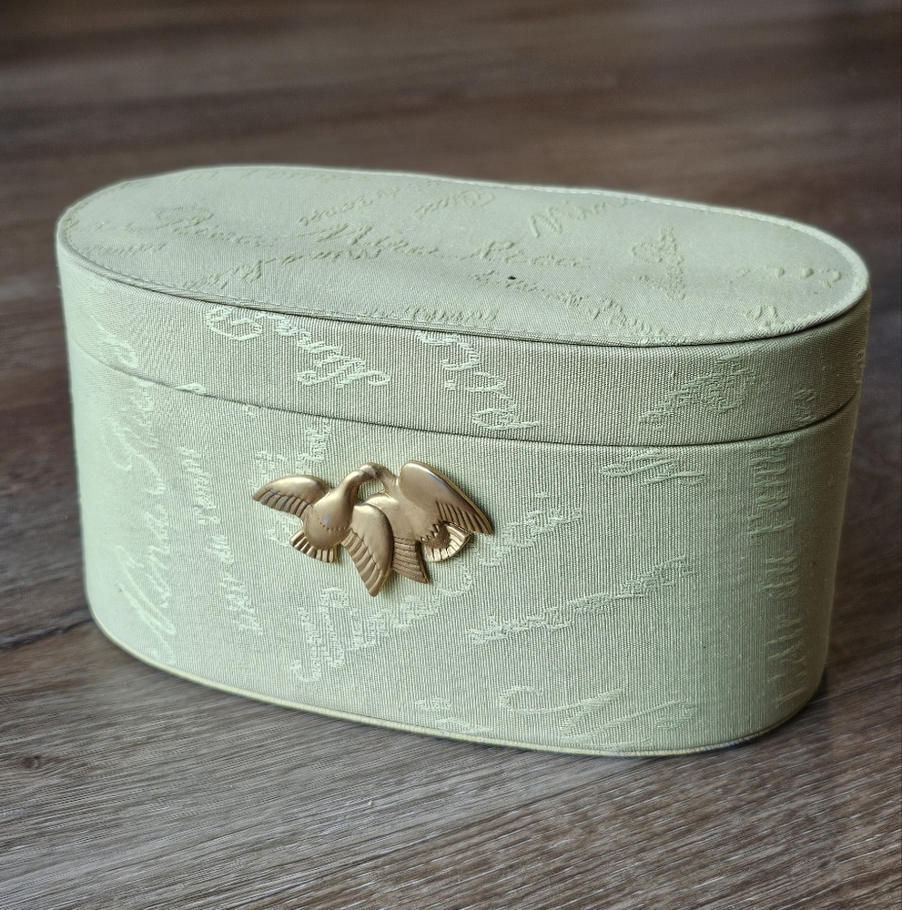 Vintage Nina Ricci Case Light Green Brass Tone Birds Clasp